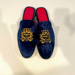 Mens blue velvet mule slippers size 12